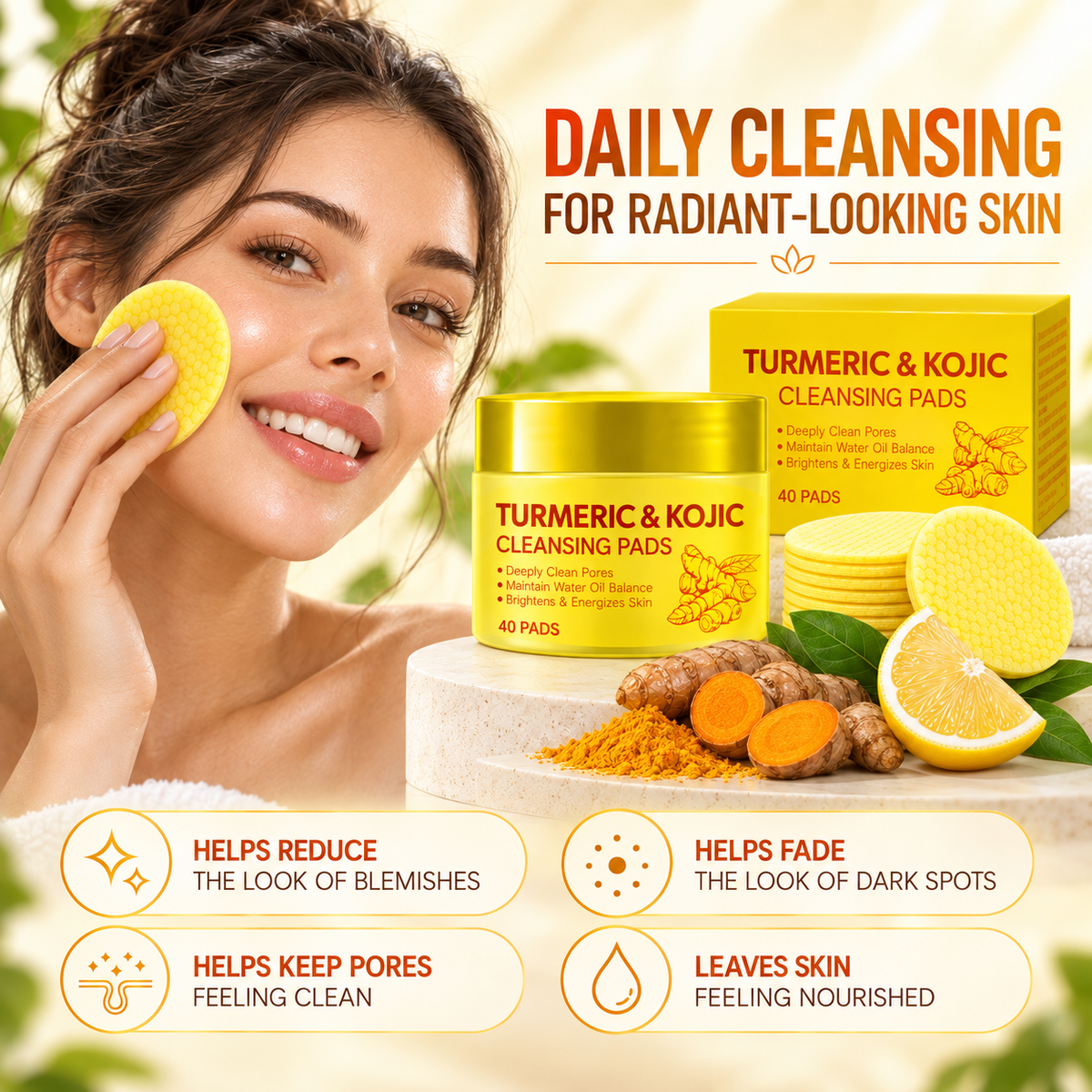 💛Turmeric Kojic Acid Facial Cleansing Skincare Pads