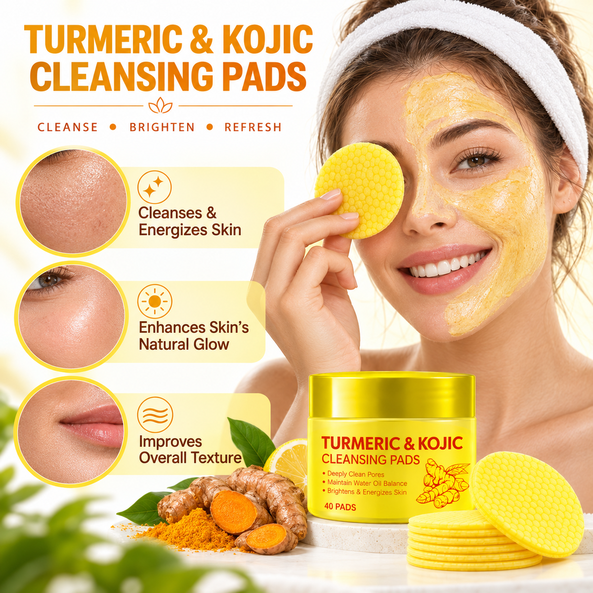 💛Turmeric Kojic Acid Facial Cleansing Skincare Pads