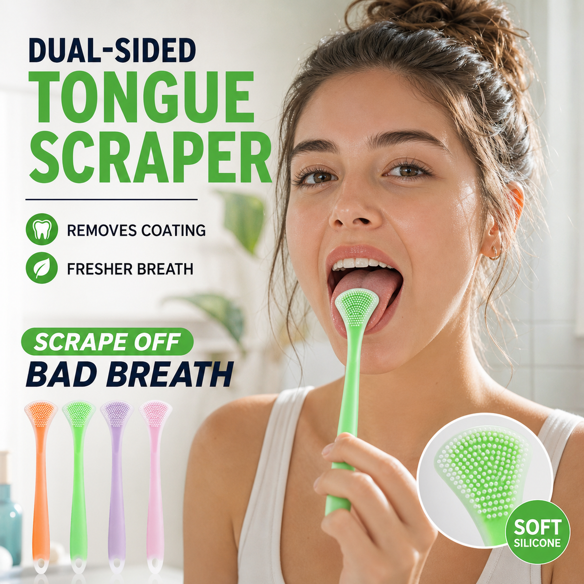 Clean Tongue Instantly! 3-in-1 Silicone Scraper
