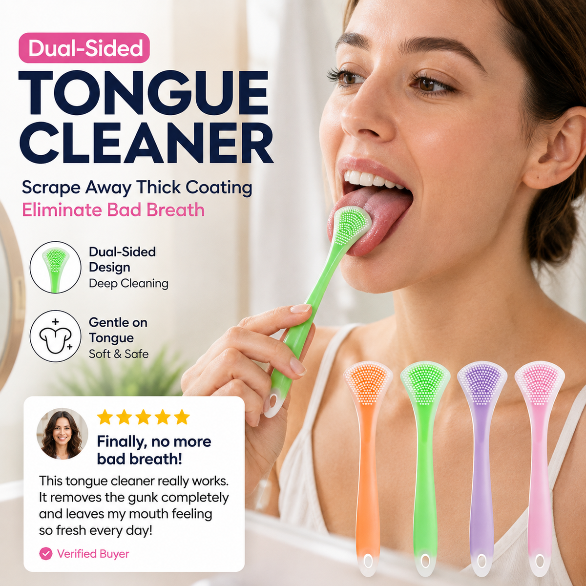 Clean Tongue Instantly! 3-in-1 Silicone Scraper